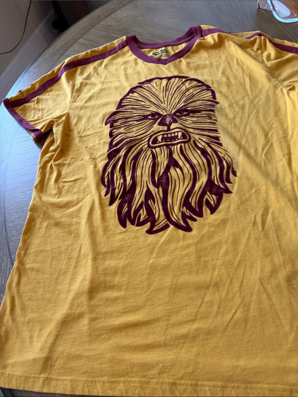 Star Wars Yellow Ringer Tee with Maroon Chewbacca Graphic